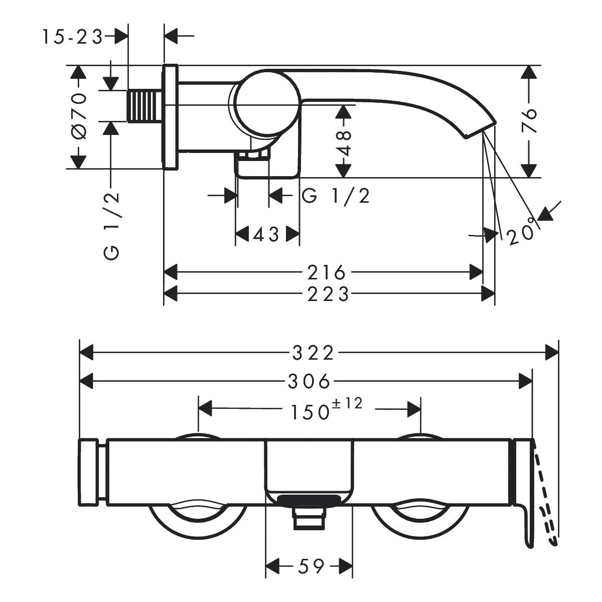 75420700 Hansgrohe Vivenis stenska armatura za kad bela