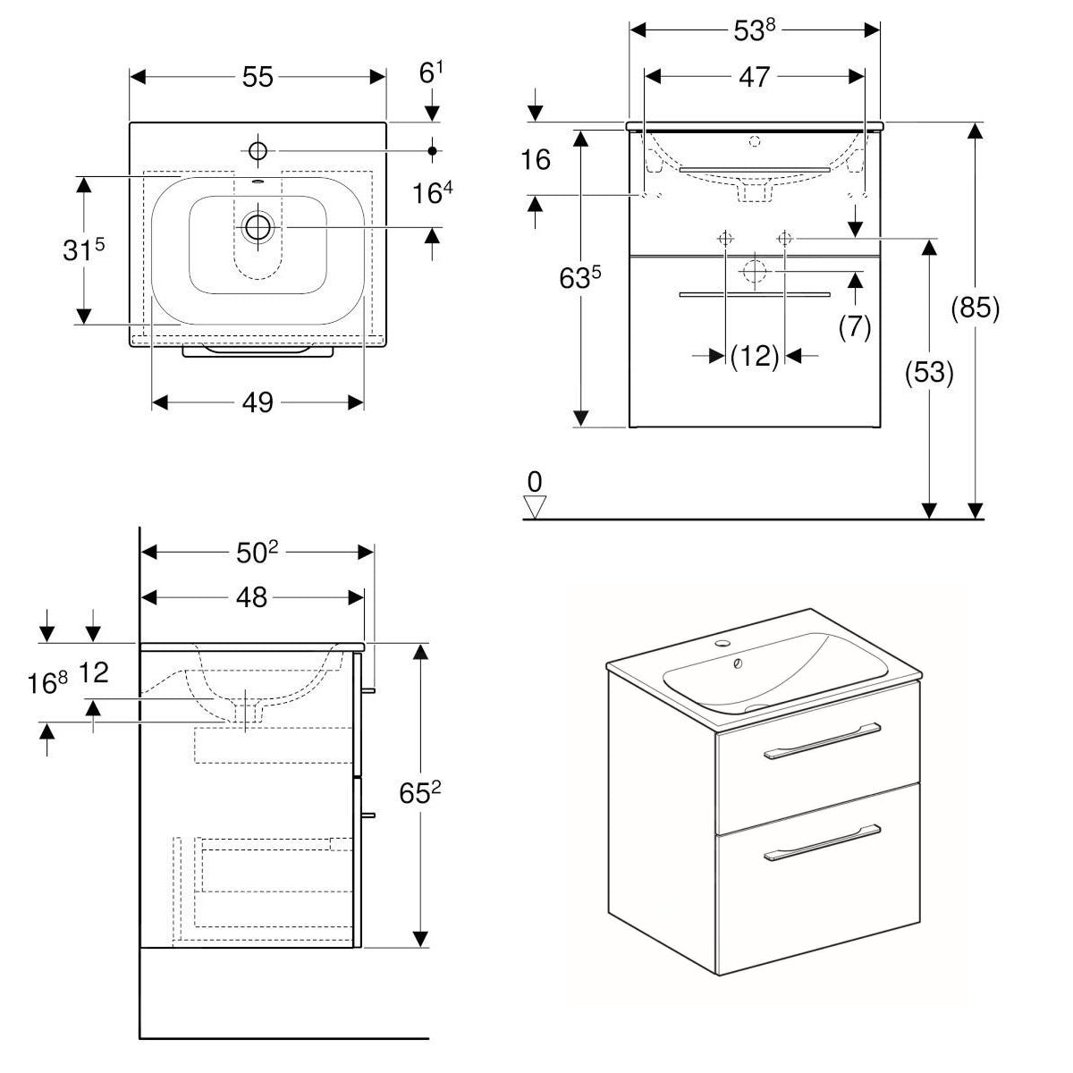 501.234.00.1 Geberit Selnova Square 55 x 50 cm umivalnik z omarico