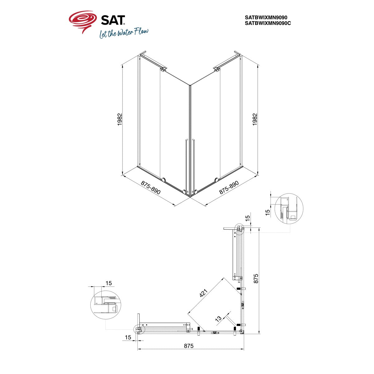 SATBWIXMN9090C SAT Walk-In Xmotion 90 x 90 kvadratna tuš kabina črna