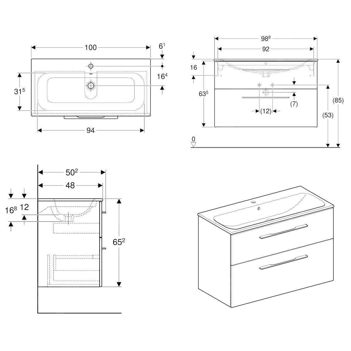 501.247.00.1 Geberit Selnova Square 100 x 50 cm umivalnik z omarico