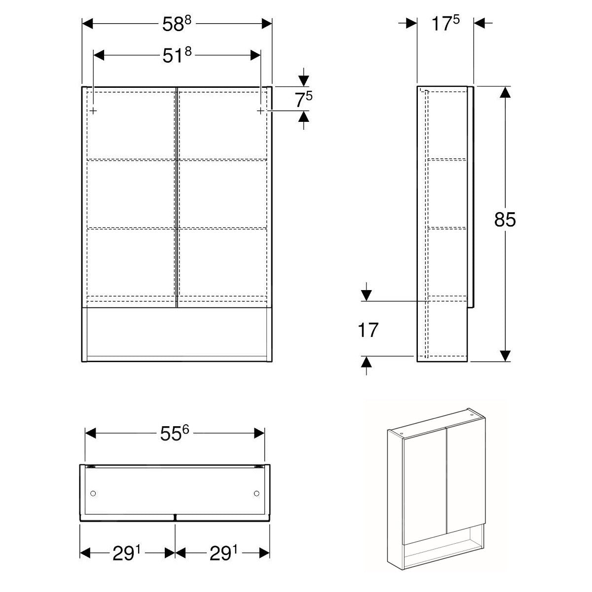501.266.00.1 Geberit Selnova Square 59 x 85 cm omarica z ogledalom