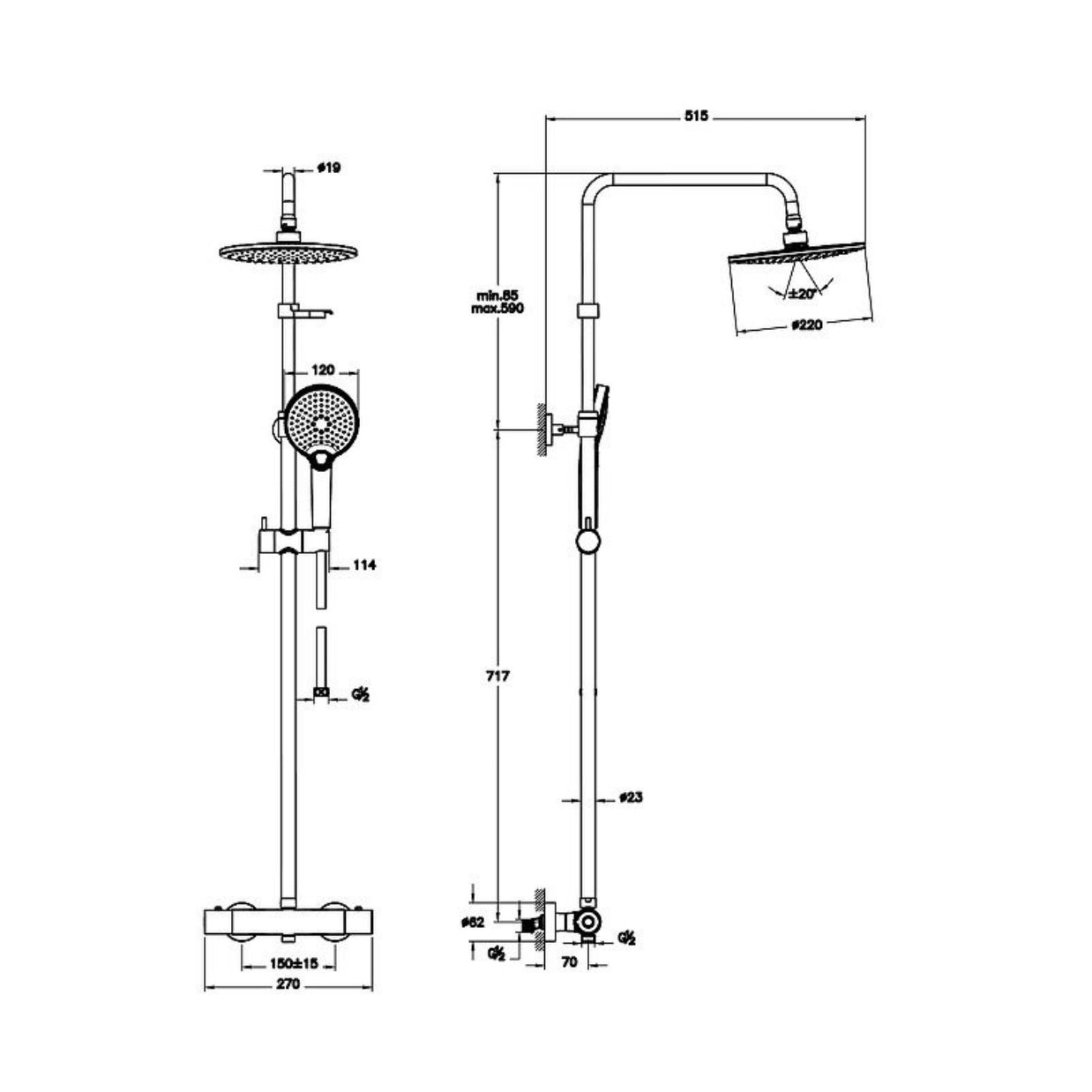A47200EXP Vitra AquaHeat Joy 220 termostatska armatura s tuš setom