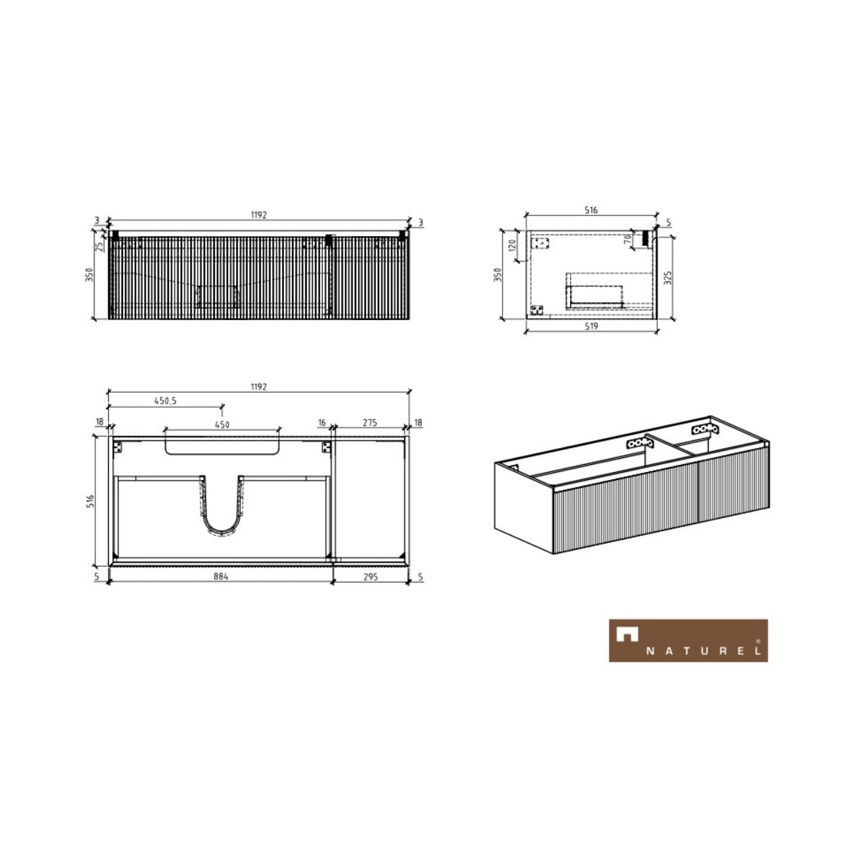 AUSTEN120BG Naturel Austen 120 x 52 cm umivalnik z omarico