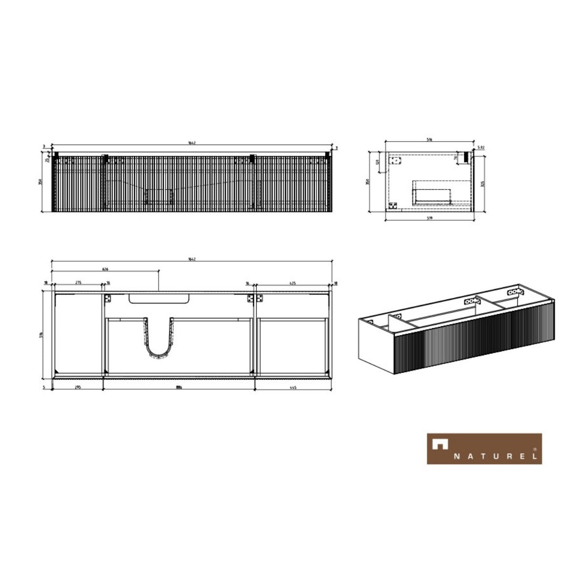 AUSTEN165BG Naturel Austen 165 x 52 cm umivalnik z omarico