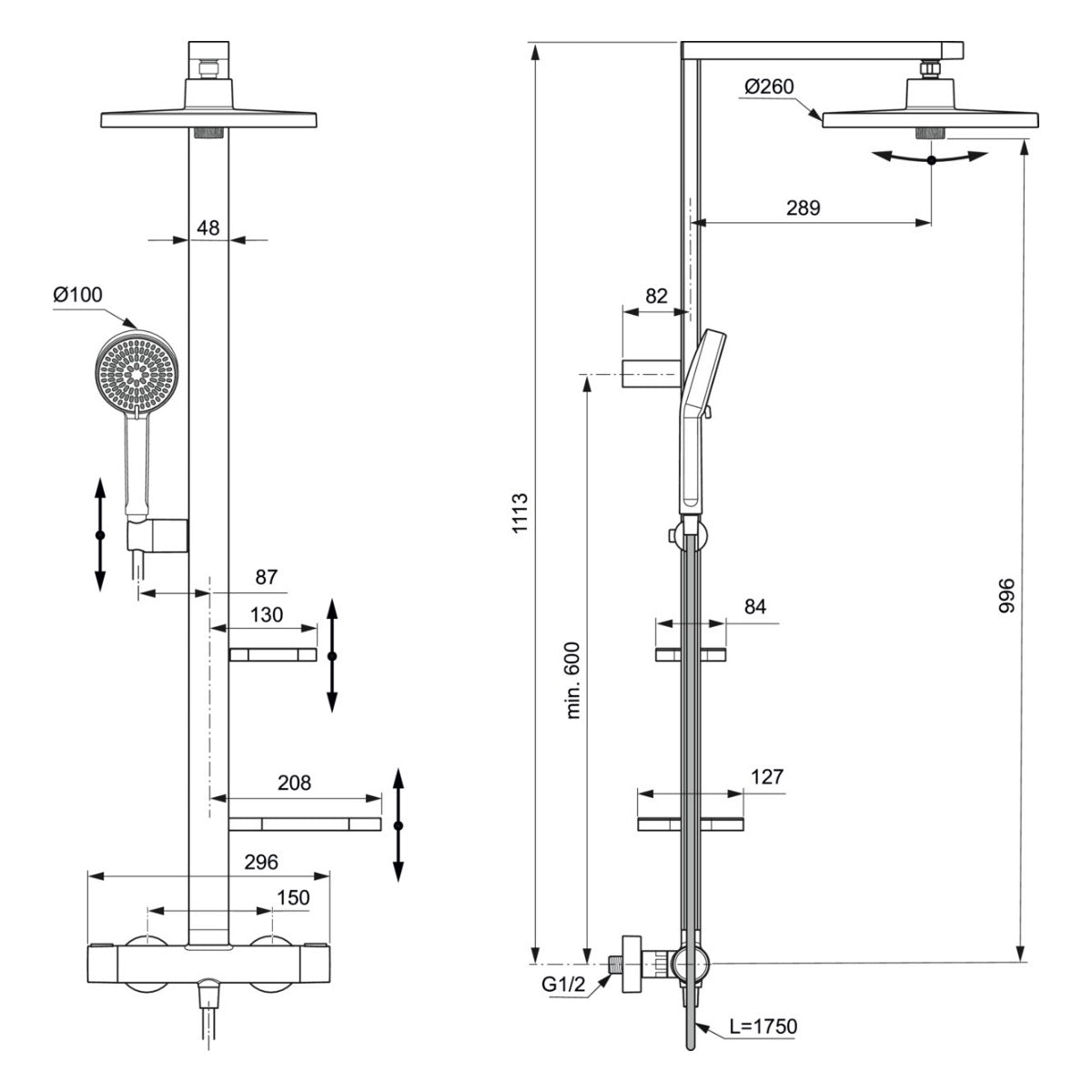 BD583XG Ideal Standard CERATHERM ALU+ stenska termostatska armatura s tuš setom