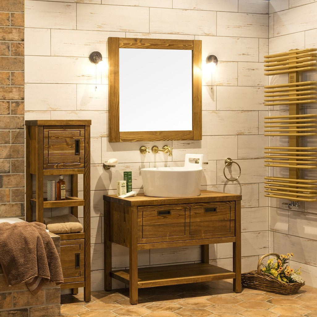 COUNTRY90ZBUMPA Naturel Country 90 x 72,5 x 51 cm masivna omarica za umivalnik retro izgleda