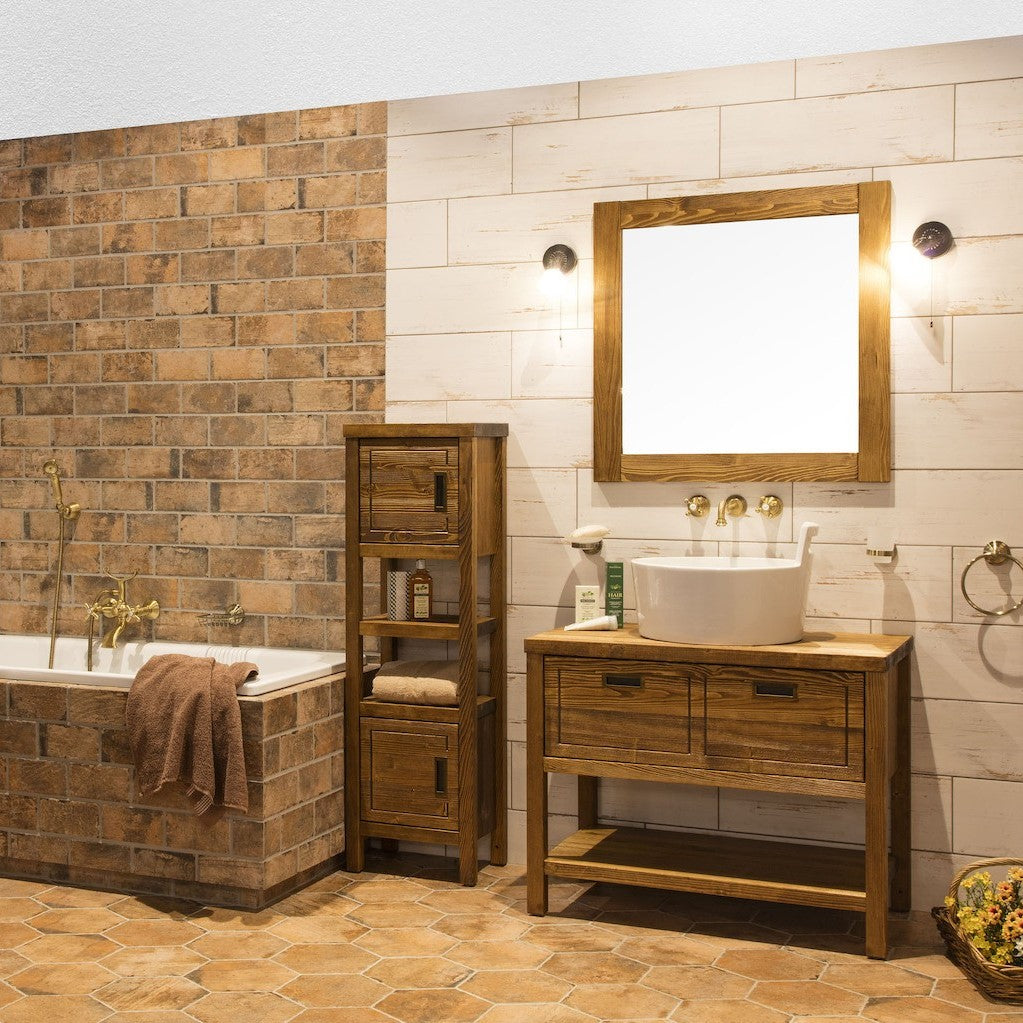 COUNTRY90ZBUMPA Naturel Country 90 x 72,5 x 51 cm masivna omarica za umivalnik retro izgleda