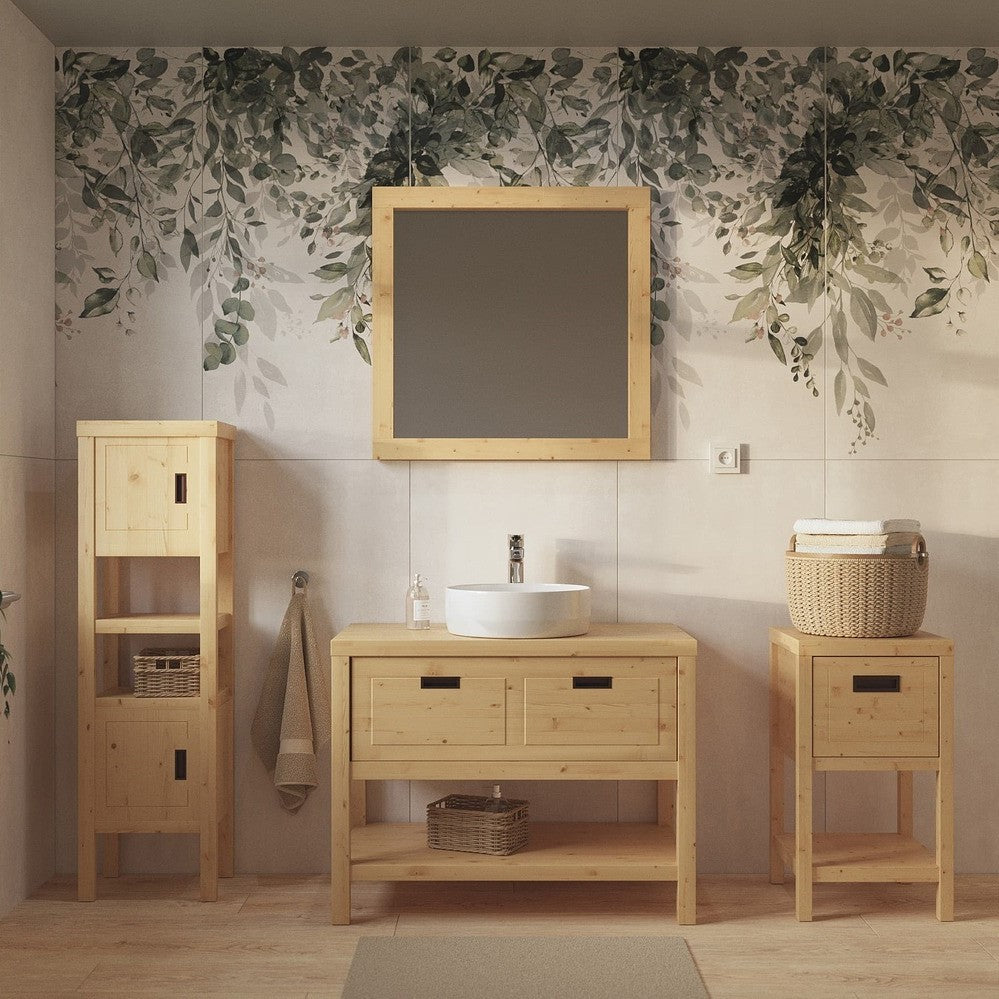 COUNTRY90ZBUMNA Naturel Country 90 x 72,5 x 51 cm masivna omarica za umivalnik retro izgleda