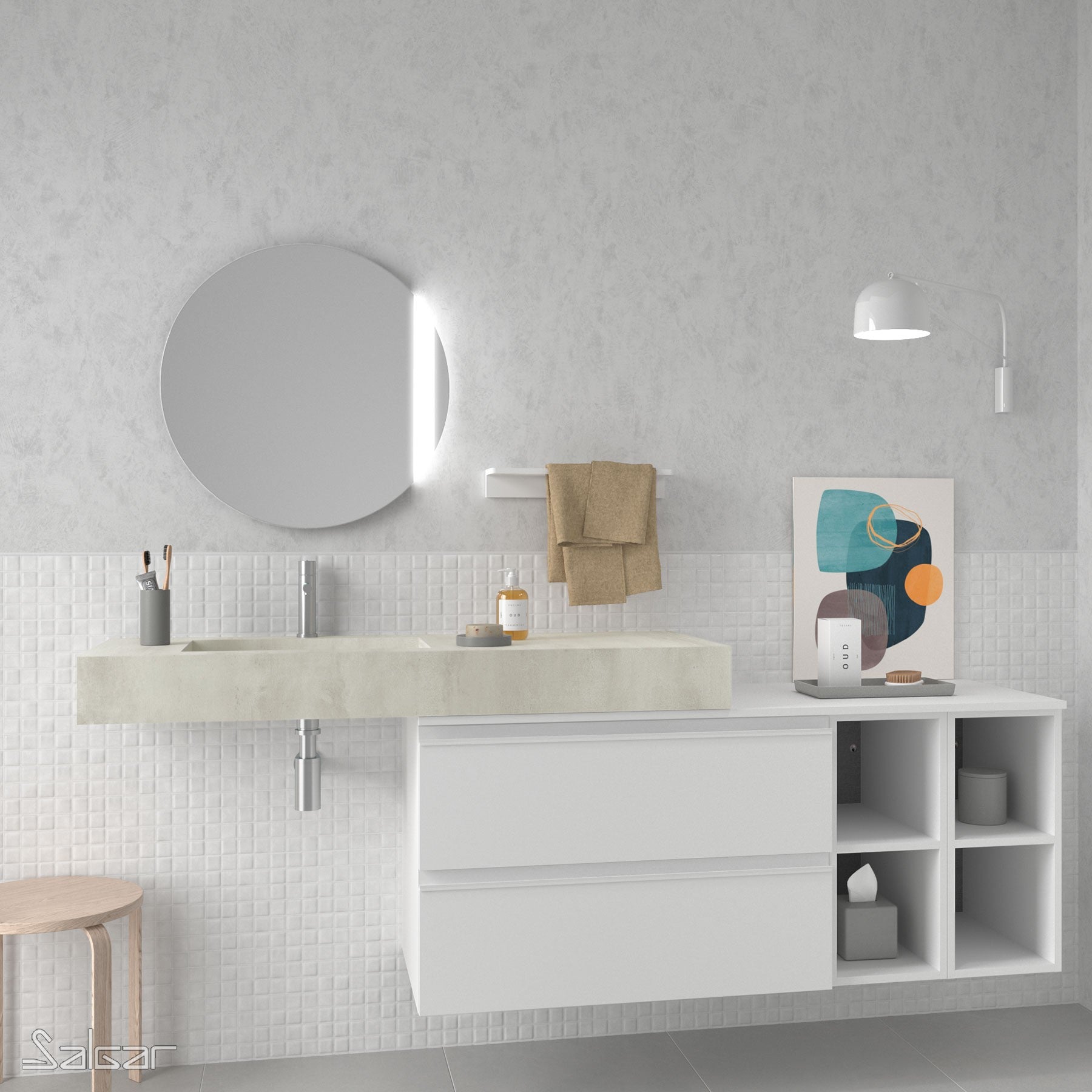 87246 Salgar Compact 120 x 51 cm kamniti stenski umivalnik leva izvedba