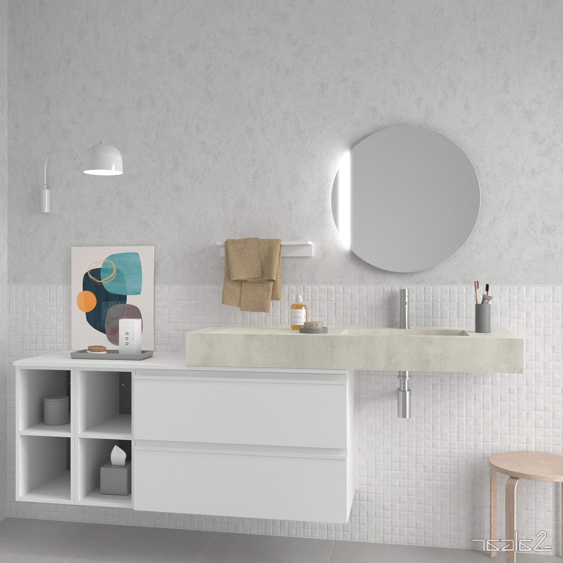 87247 Salgar Compact 120 x 51 cm kamniti stenski umivalnik desna izvedba