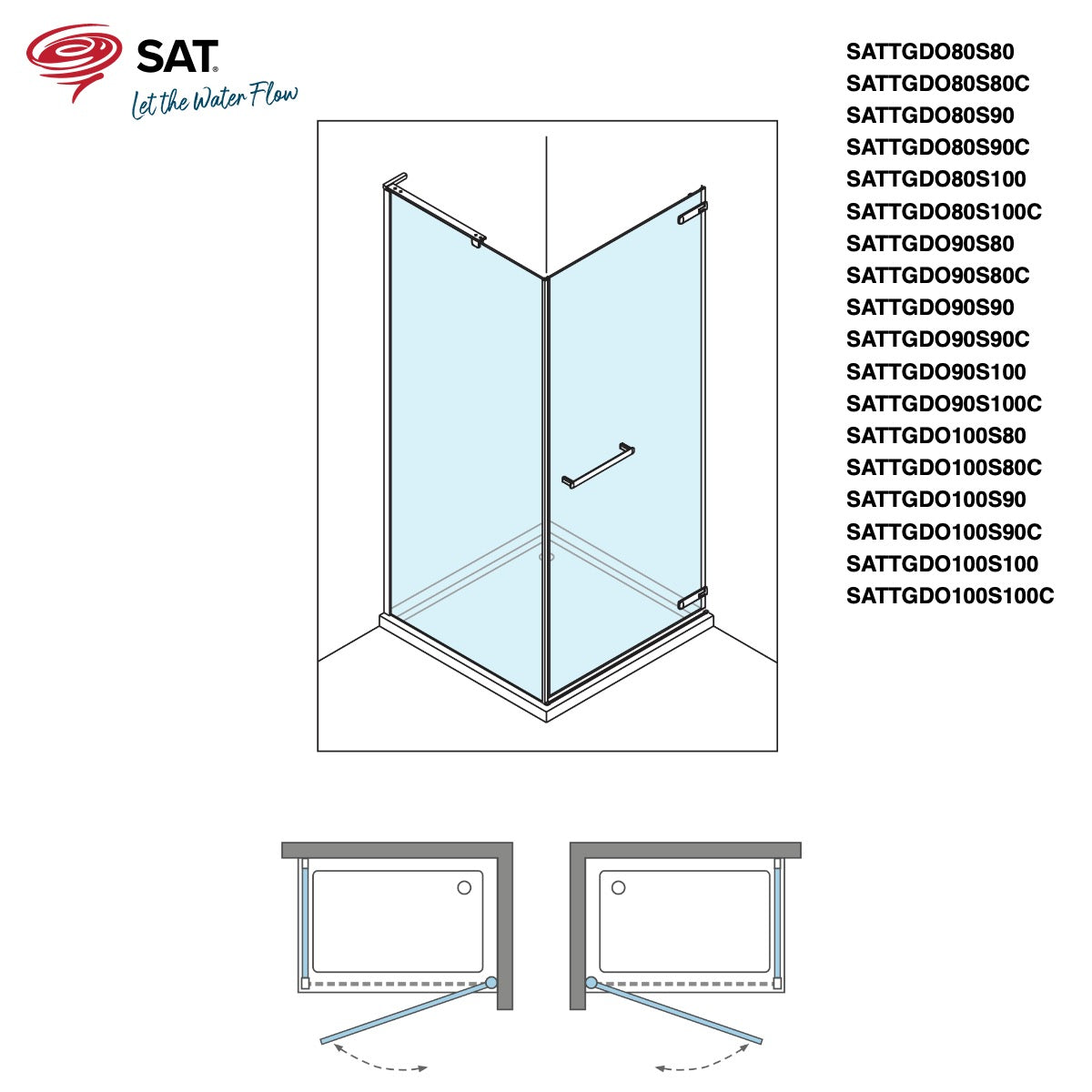 SATTGDO80S90 SAT TGD NEW 90 x 80 pravokotna tuš kabina brez okvirja