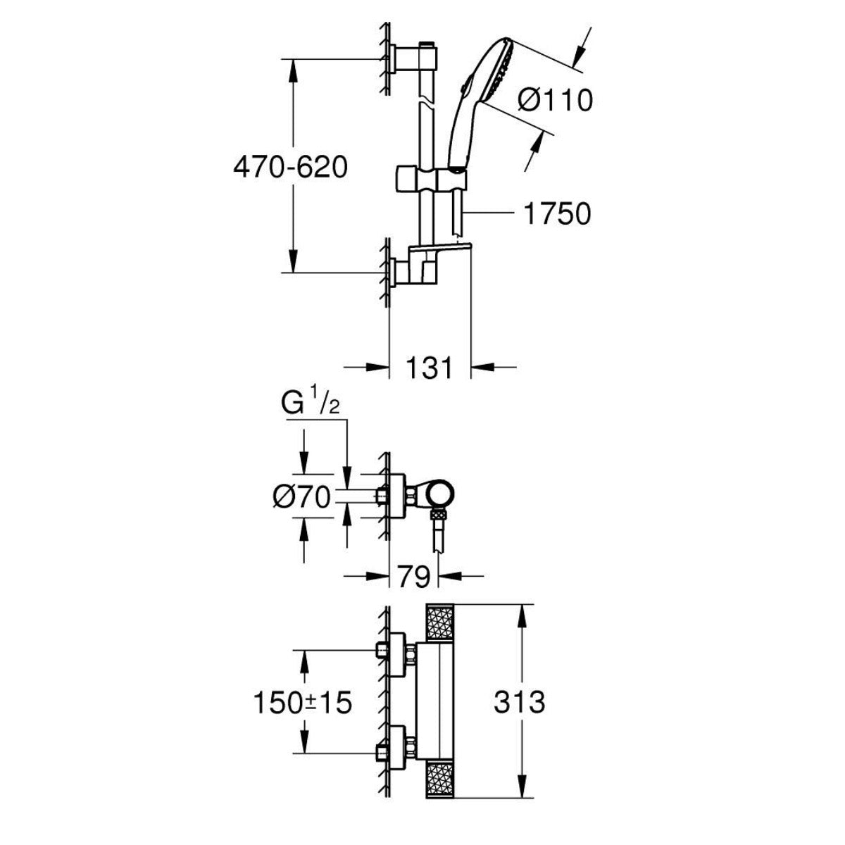 34791001 Grohe Precision Feel stenska termostatska armatura s tuš setom
