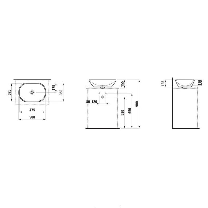 H8120830001091 Laufen Lua 50 x 35 cm ovalni nadpultni umivalnik
