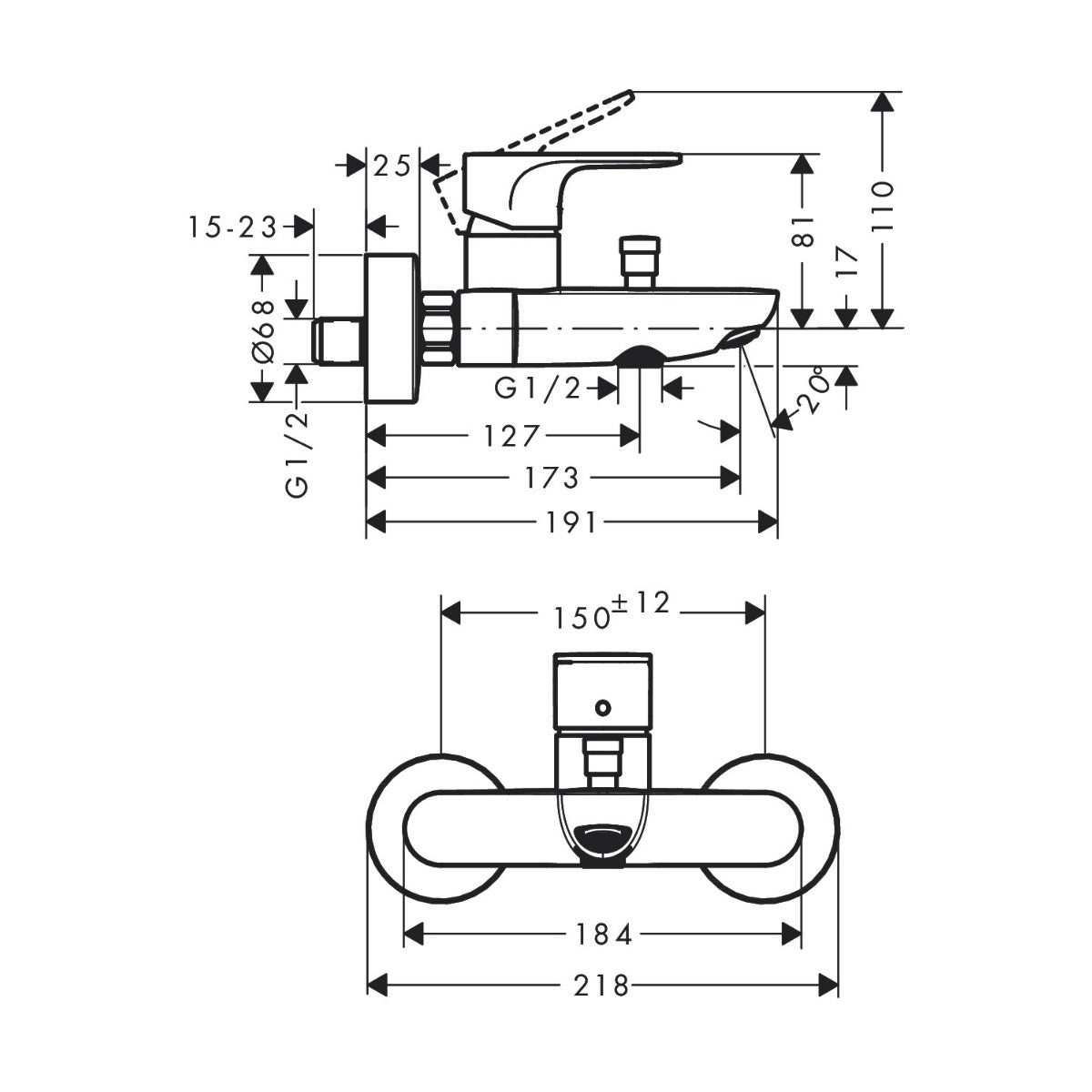 72440670 Hansgrohe Rebris S stenska armatura za kad črna
