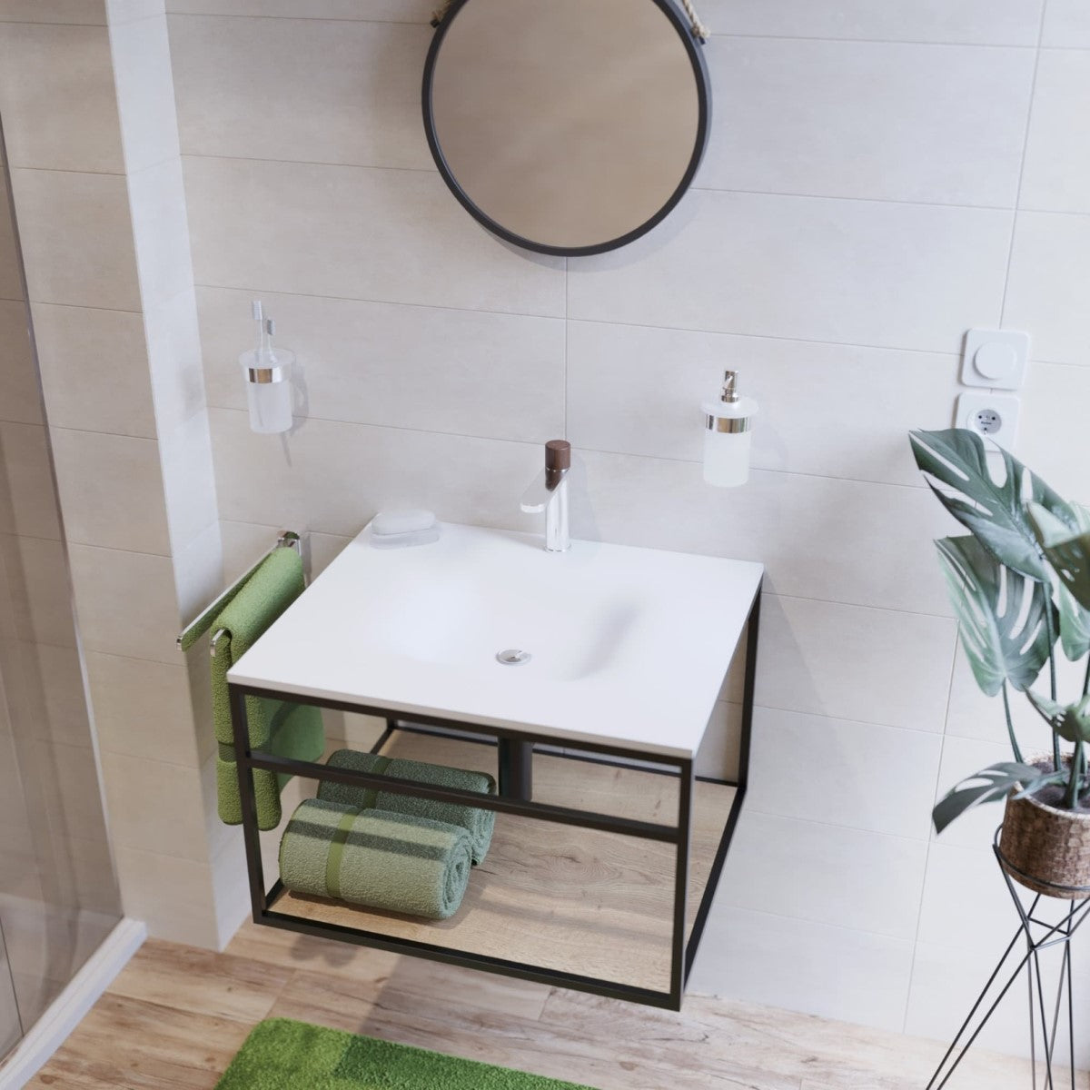 KONZOLEUM65BD Naturel Industrial 66 x 53 cm umivalnik z omarico