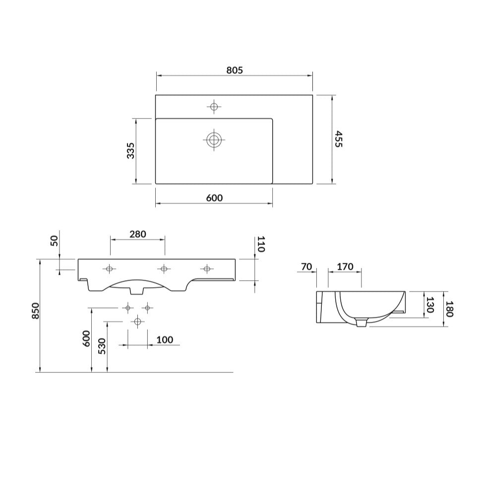 K671-006 Cersanit Inverto 80 x 45 cm keramični umivalnik z odprtino za armaturo