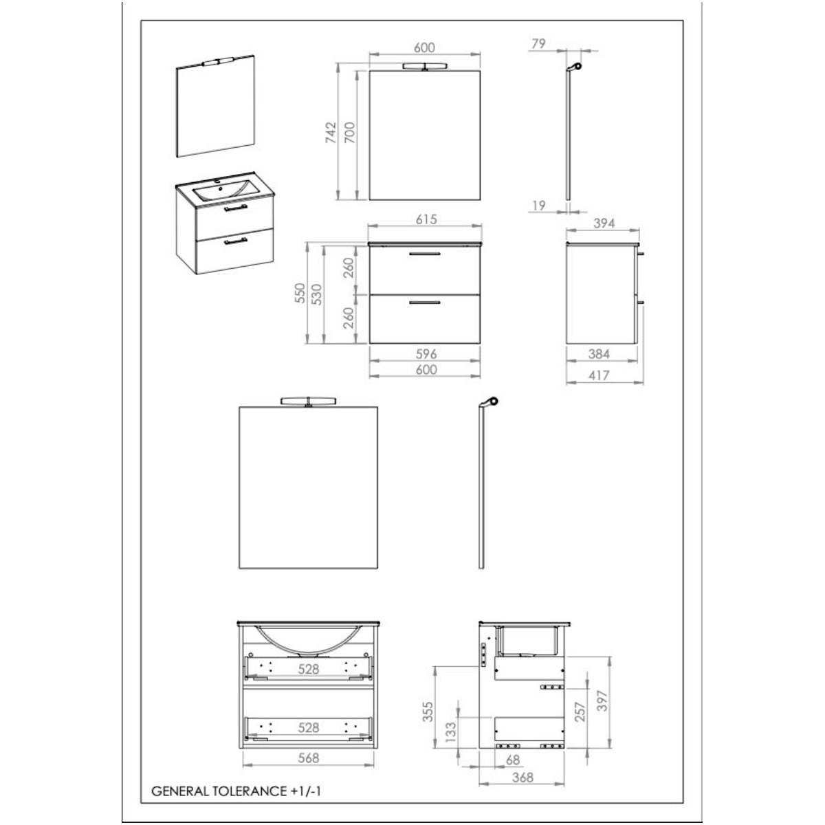 LEASET60C Ceramia Lea 61 x 39 cm kopalniški sestav