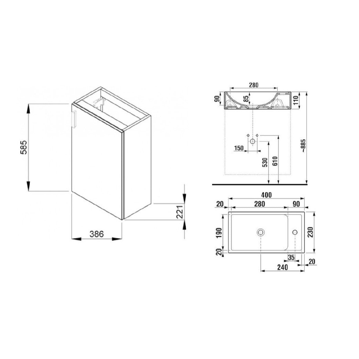 H4535111753001 Jika Petit 40 x 22 cm umivalnik z omarico