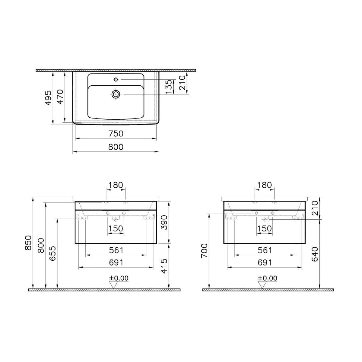 MIASET8049BG Vitra Mia 80 x 49 x 45 cm kopalniški sestav
