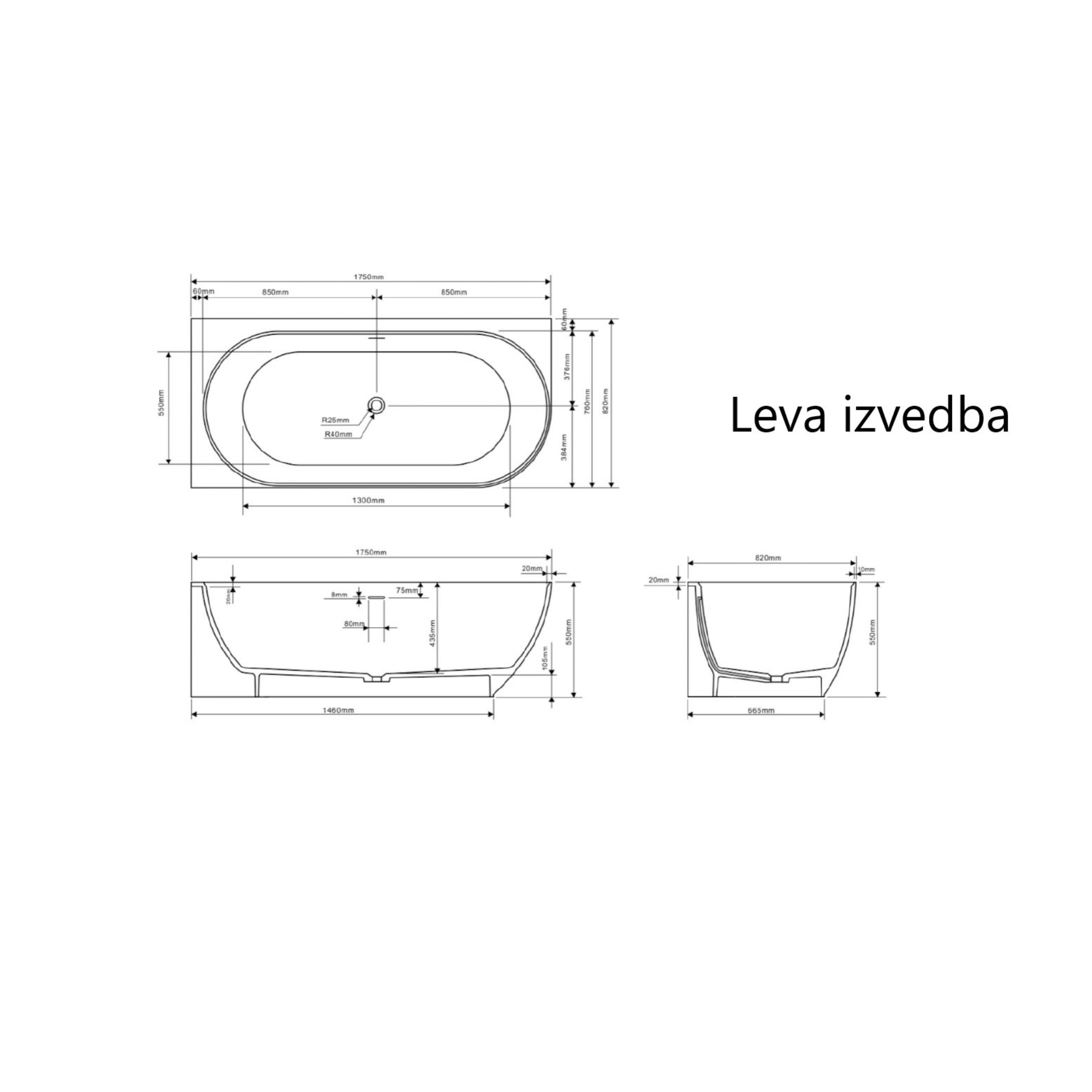 NEL1700L SAT Nelly samostostoječa kopalna kad 175 x 82 iz litega marmorja