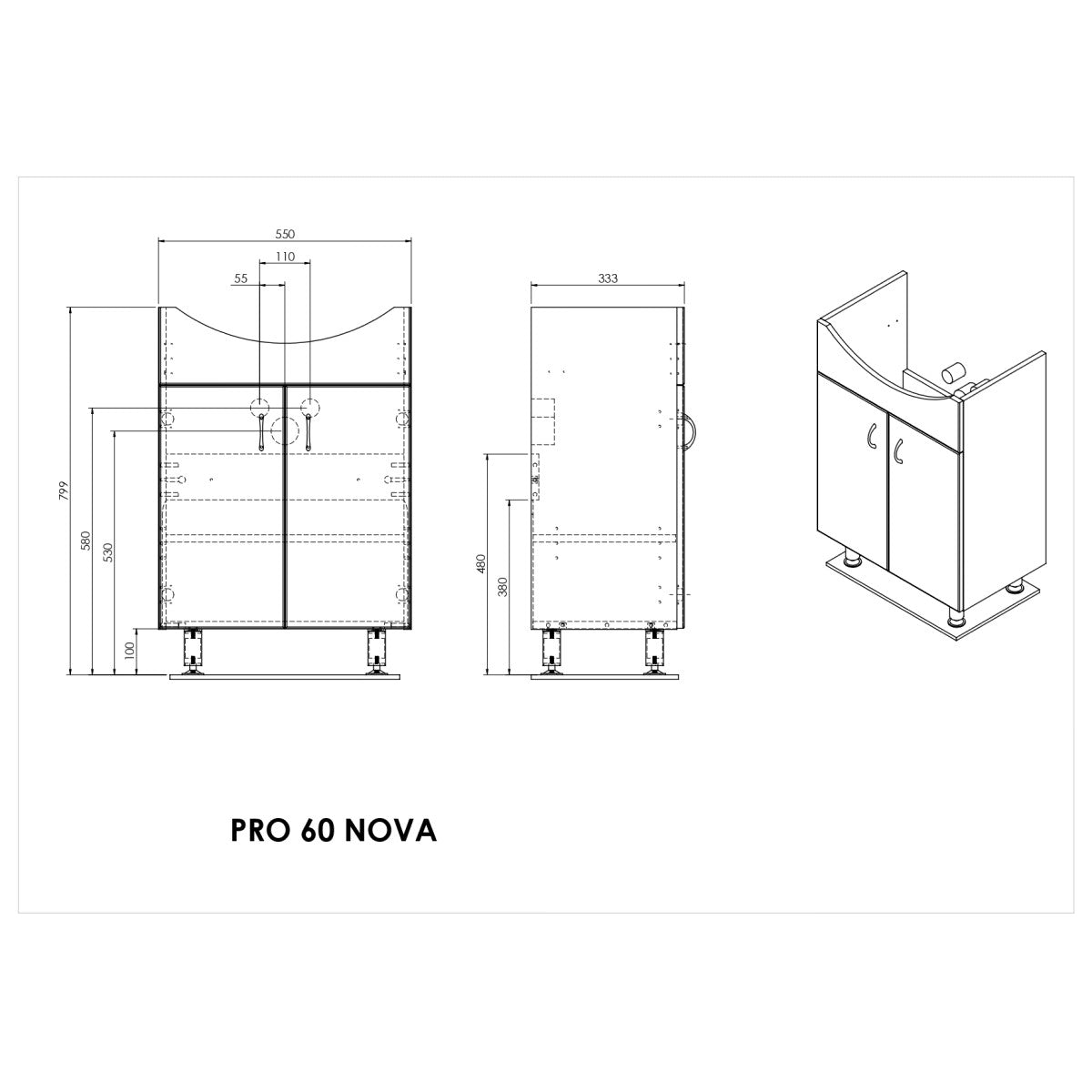 PRO60NOVA Multi Pro 61 x 50 cm umivalnik z omarico