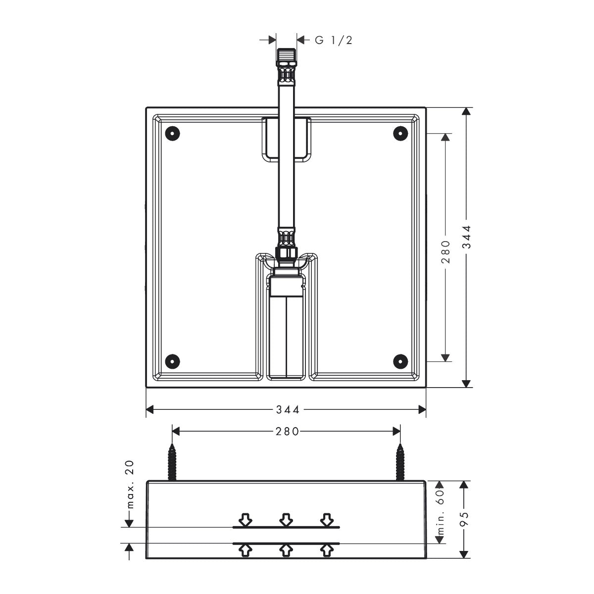 26254180 Hansgrohe Raindance E Basic podometna enota za nadglavno prho 400/400