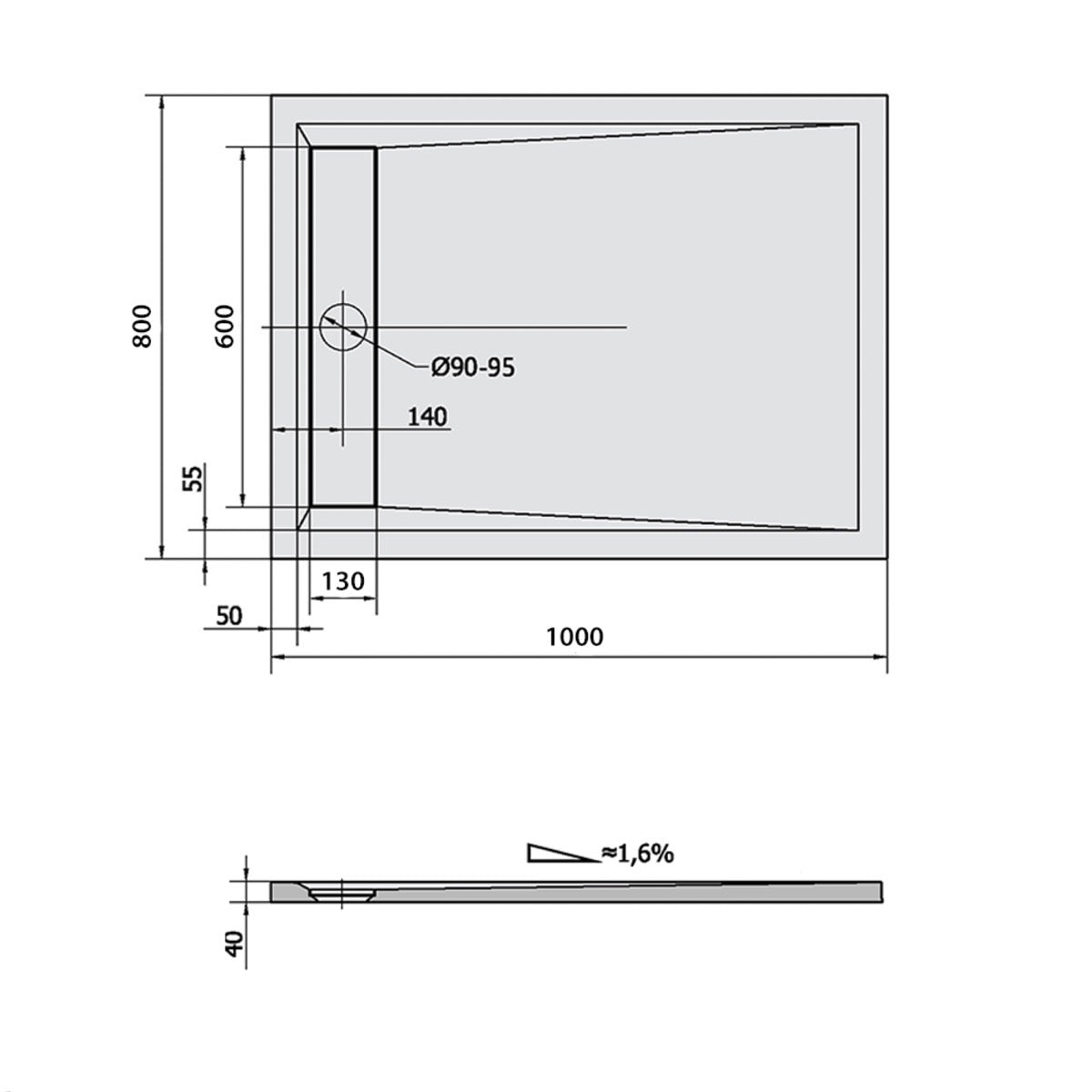 71605 Polysan Varesa 100 x 80 cm pravokotna tuš kad iz litega marmorja