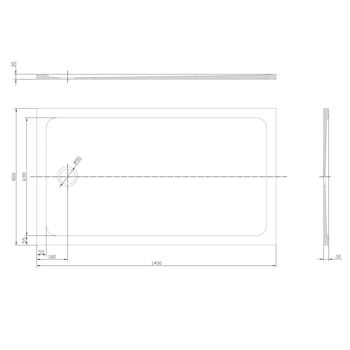 SATSVPRO14080CA SAT Project 140 x 80 cm pravokotna tuš kad iz litega marmorja