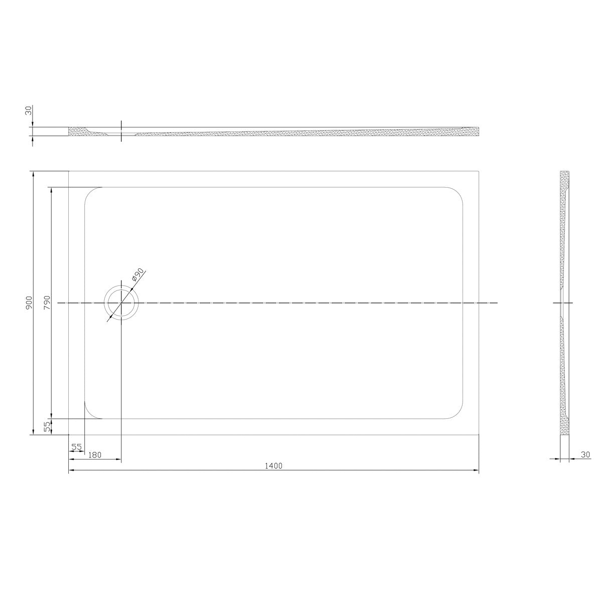SATSVPRO14090CA SAT Project 140 x 90 cm pravokotna tuš kad iz litega marmorja