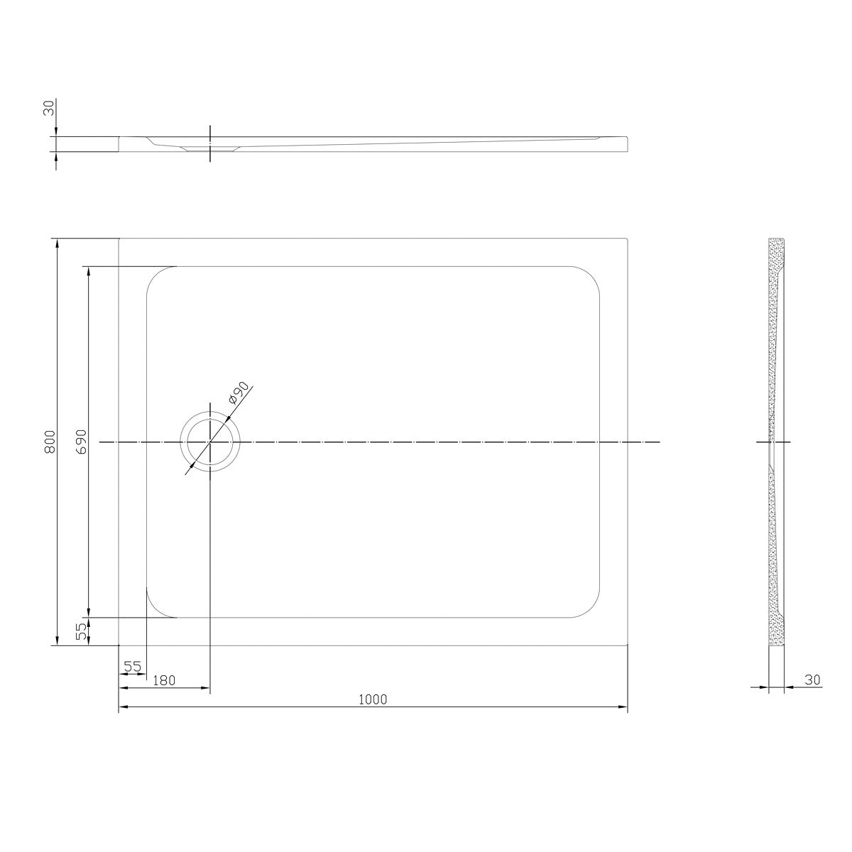 SATSVPRO10080CA SAT Project 100 x 80 cm pravokotna tuš kad iz litega marmorja
