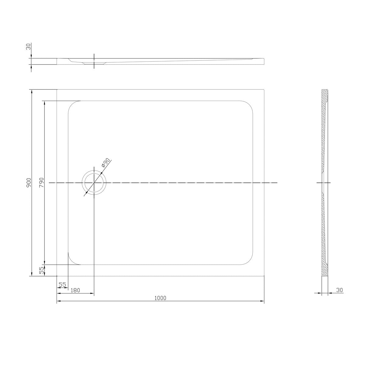 SATSVPRO10090CA SAT Project 100 x 90 cm pravokotna tuš kad iz litega marmorja
