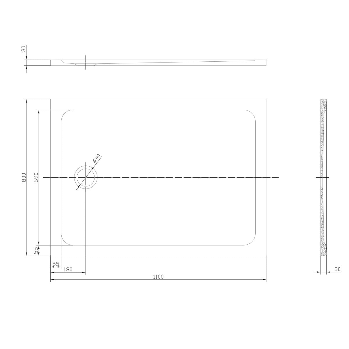SATSVPRO11080CA SAT Project 110 x 80 cm pravokotna tuš kad iz litega marmorja