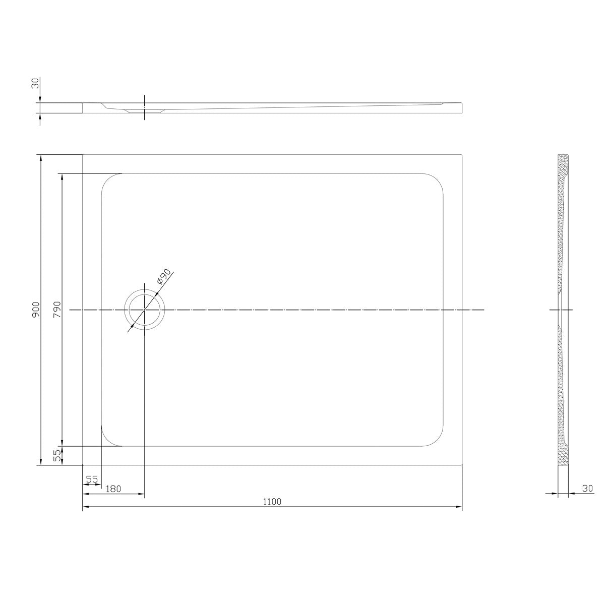 SATSVPRO11090CA SAT Project 110 x 90 cm pravokotna tuš kad iz litega marmorja