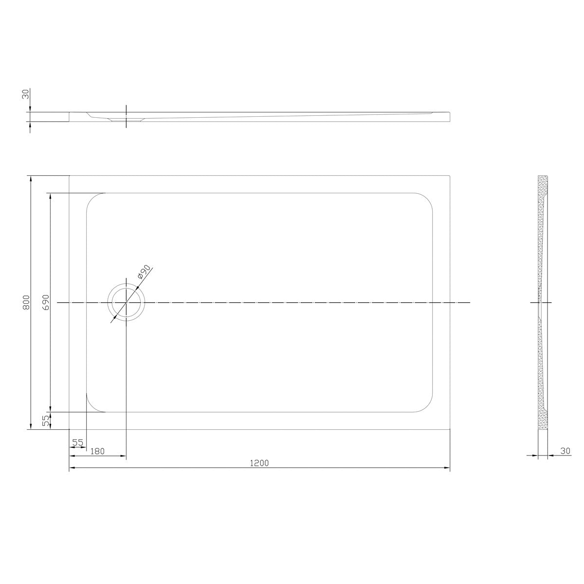 SATSVPRO12080CA SAT Project 120 x 80 cm pravokotna tuš kad iz litega marmorja