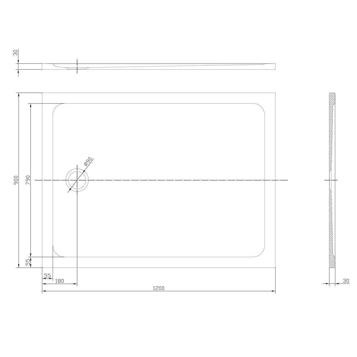 SATSVPRO12090CA SAT Project 120 x 90 cm pravokotna tuš kad iz litega marmorja