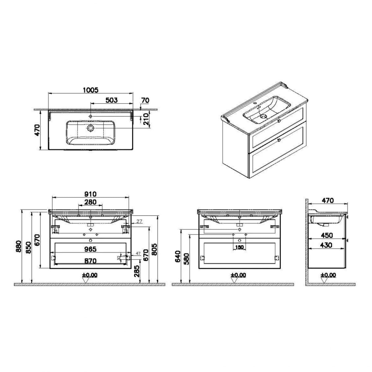 ROOTC100BINTC VitrA Root Classic 100 x 47 cm umivalnik z omarico
