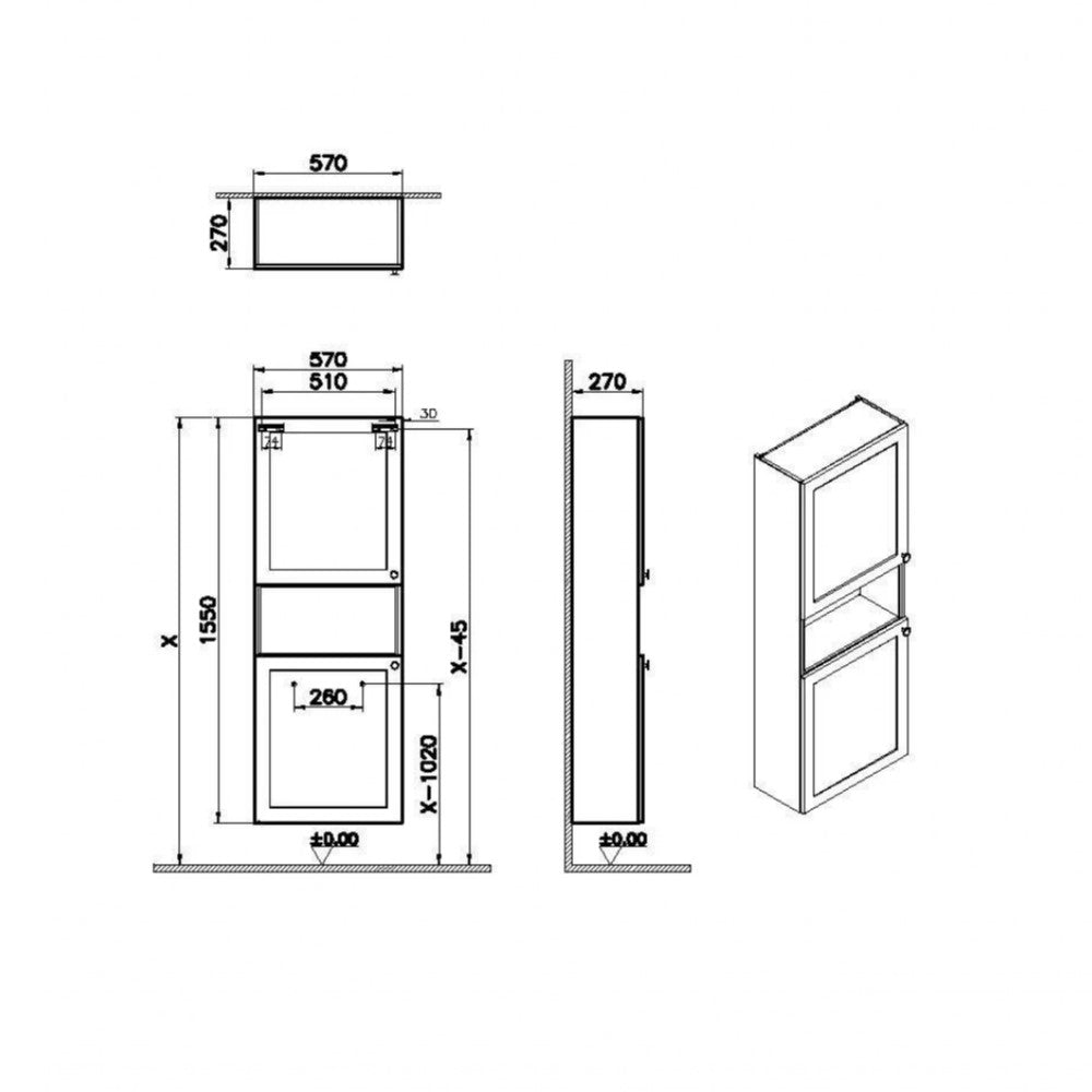 ROOTCN55BI VitrA Root Classic 155 x 57 x 27 cm visoka stranska omarica
