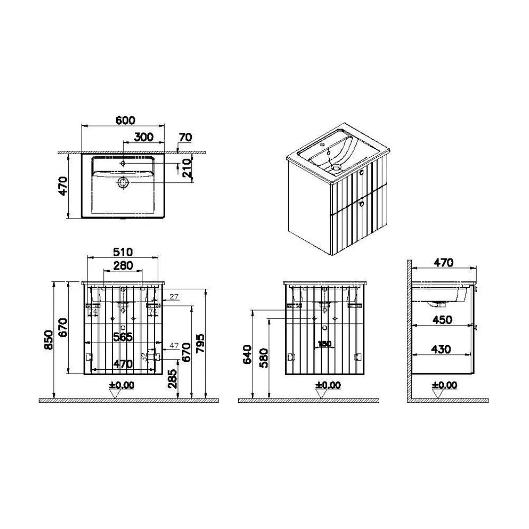 ROOTG60GINTS VitrA Root Groove 60 x 47 cm umivalnik z omarico