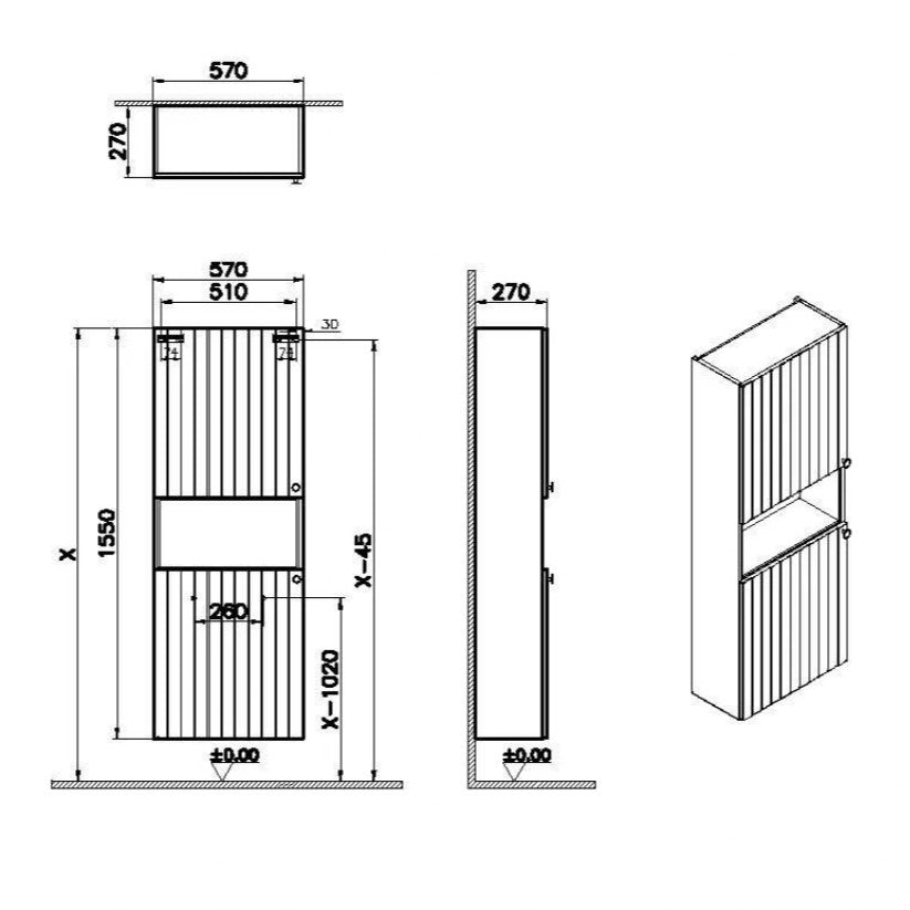 ROOTN55FZ VitrA Root Groove 155 x 57 x 27 cm visoka stranska omarica