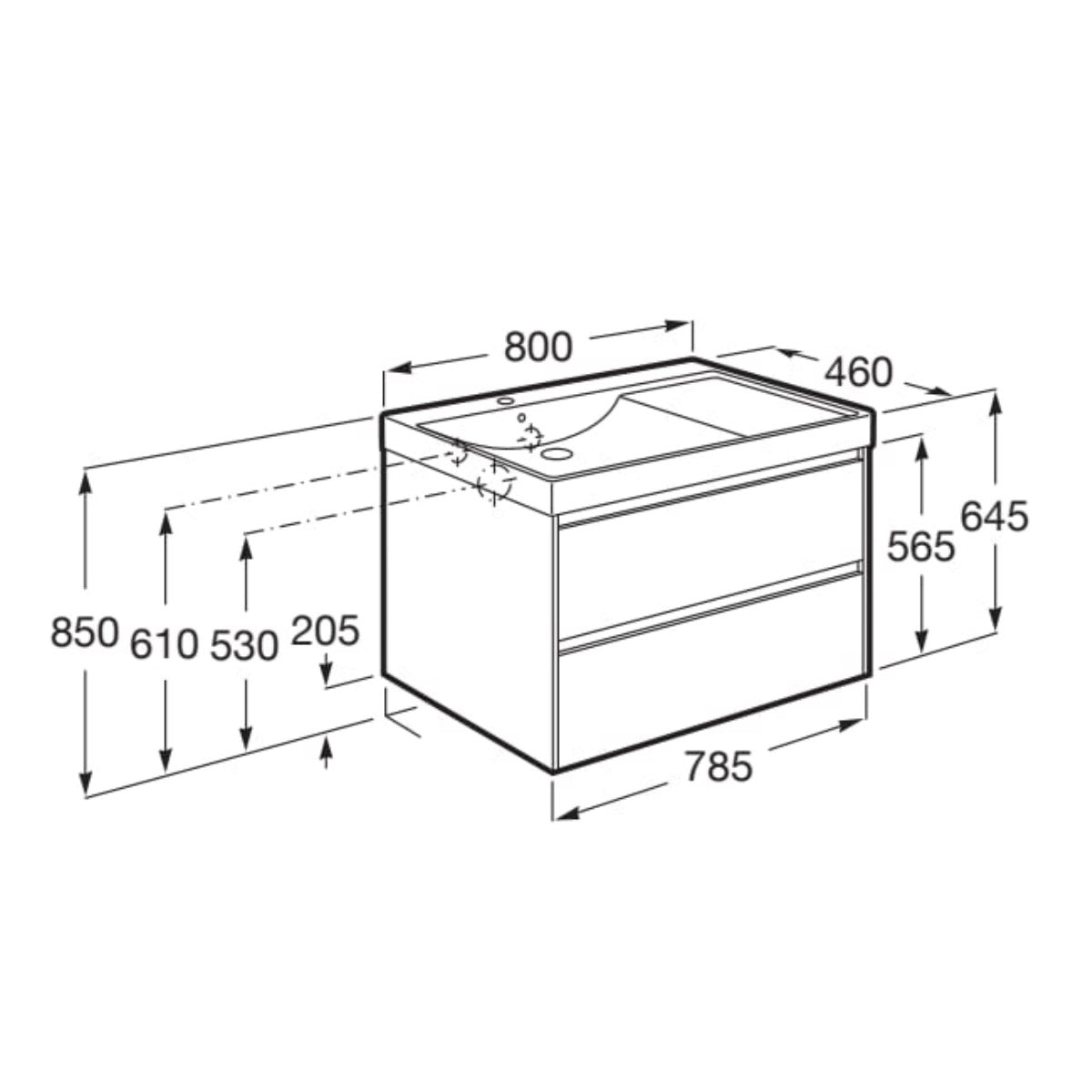 ONA802ZZML Roca ONA 80 x 46 cm umivalnik z omarico