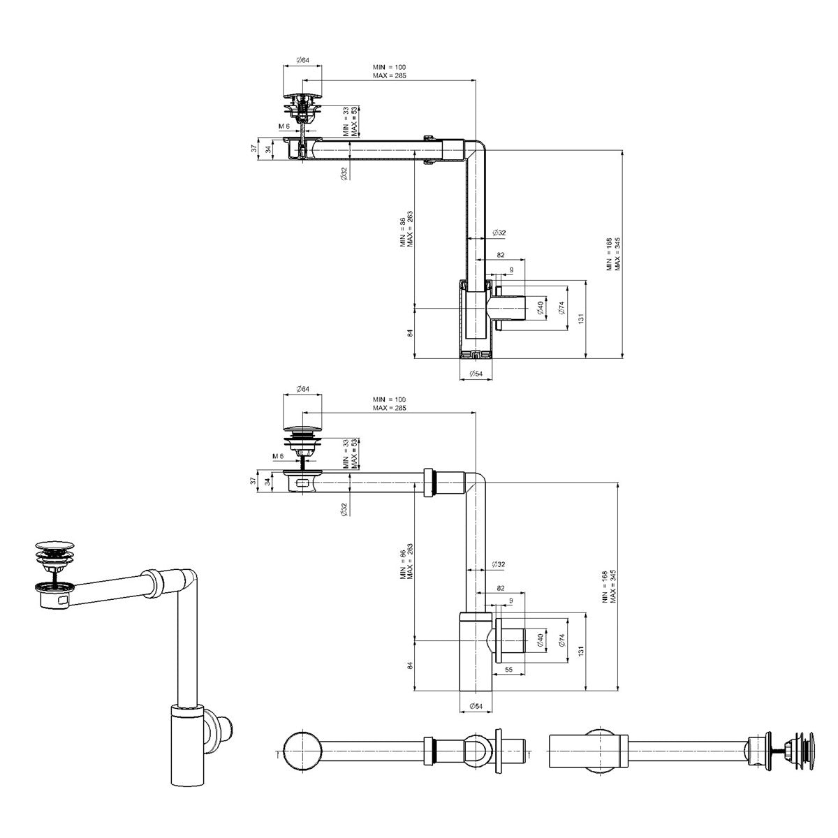SATACABSETBM SAT sifon za umivalnik z omarico z zgornjim delom Click-Clack
