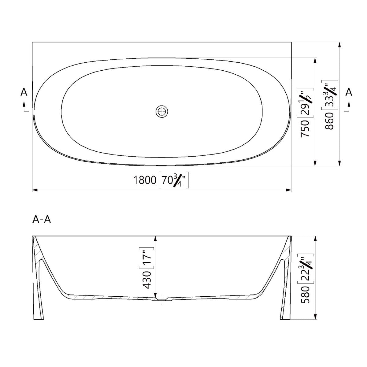 SATAG1800 SAT Agnes prostostoječa kopalna kad iz litega marmorja