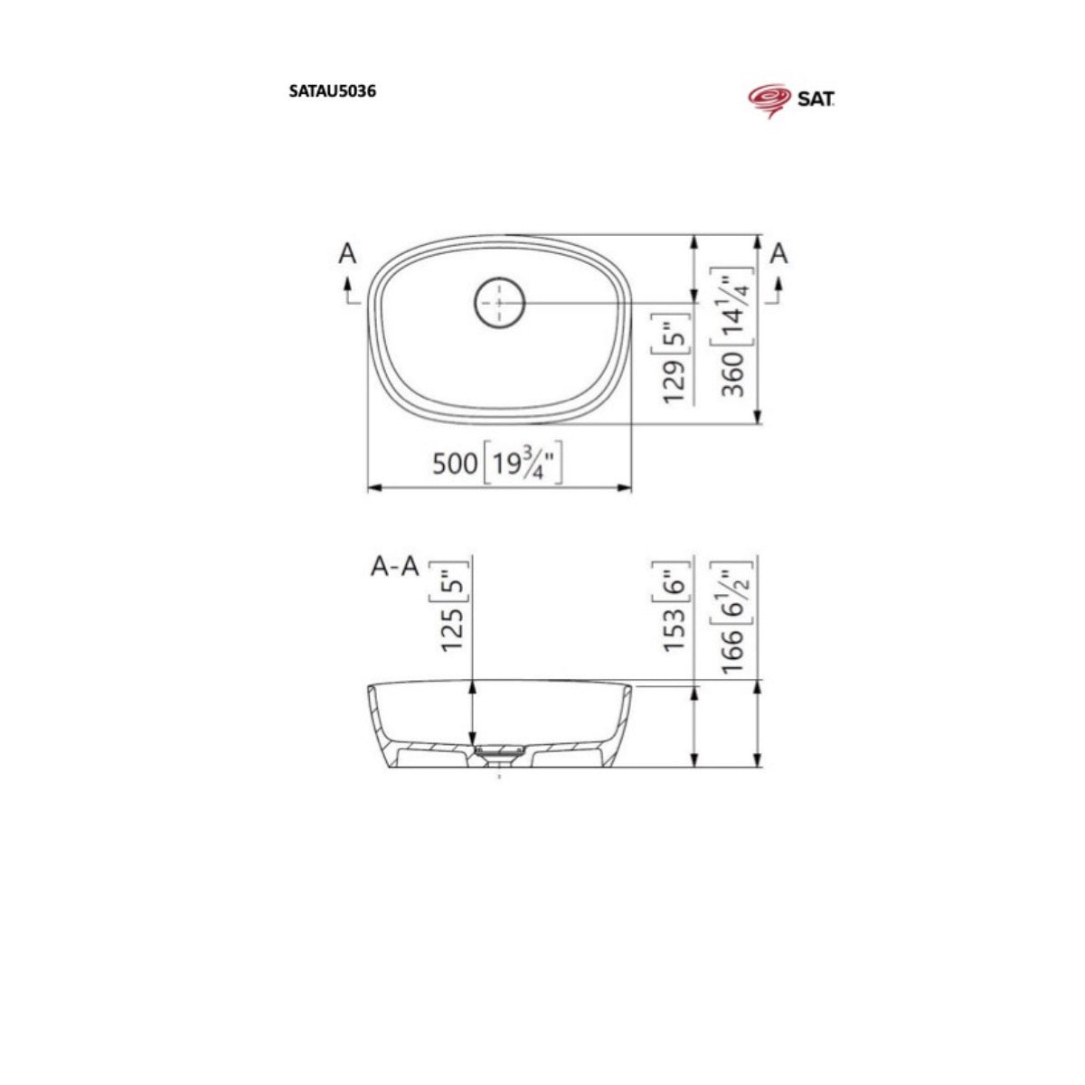 SATAU5036 SAT Aula 50 x 36 cm nadpultni umivalnik iz litega marmorja