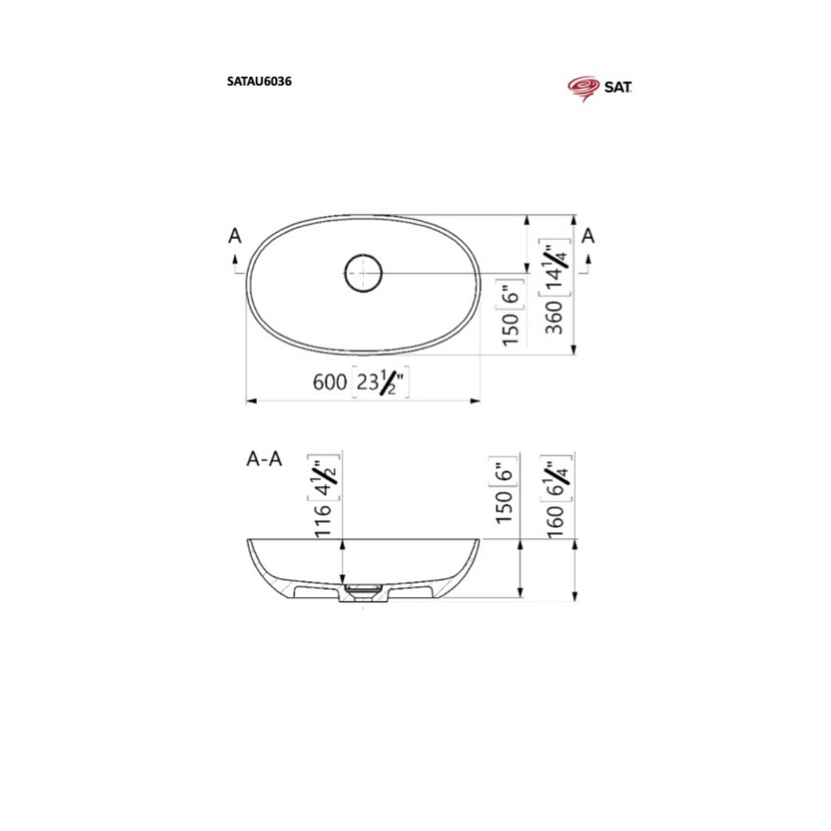 SATAU6036 SAT Aula 60 x 36 cm nadpultni umivalnik iz litega marmorja