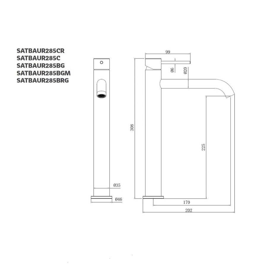 SATBAUR285CR SAT Aurum visoka armatura za umivalnik