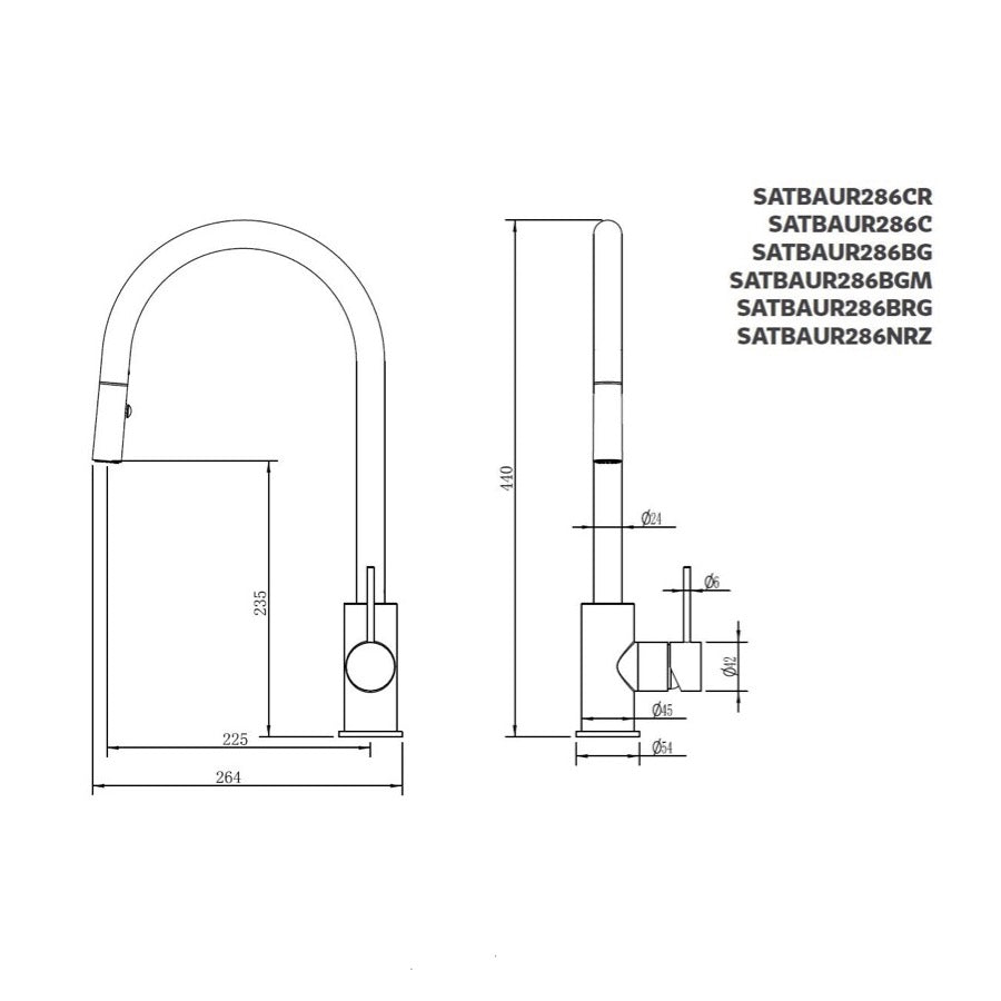 SATBAUR286C SAT Aurum vrtljiva izvlečna kuhinjska armatura