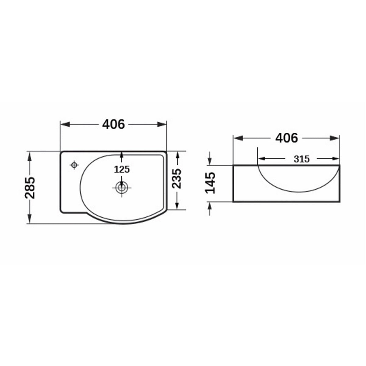 SATBRE4028L SAT Brevis 40,5 x 28 cm leva izvedba stenski keramični umivalnik z odprtino za armaturo