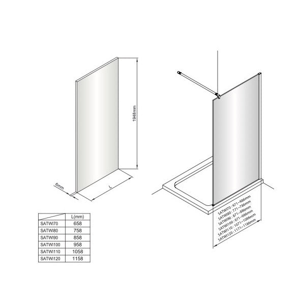 SATBWIPRO70 SAT Project Walk-in 70 cm tuš stena