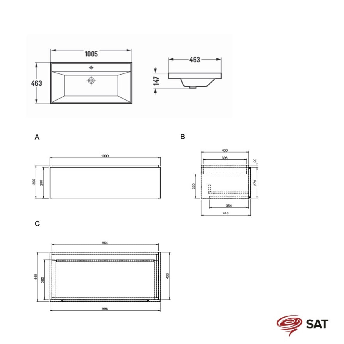 SATFEEL100DMU4 SAT Feel 100 x 46 cm umivalnik z omarico
