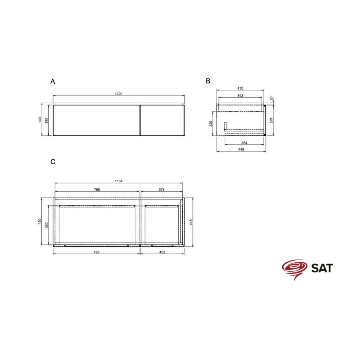 SATFEEL2120BEU5 SAT Feel 120x45 cm umivalnik z omarico